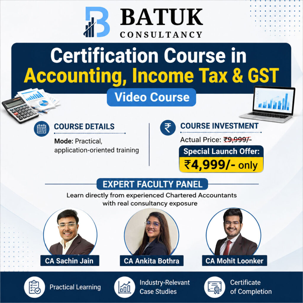 Certification Course in Accounting, Income Tax & GST